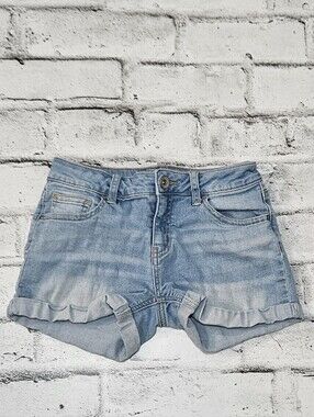 Justice Denim Shorts Girls Size 14S Light Wash Cuffed Stretch Jean Shorts